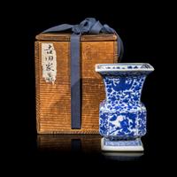 A Chinese Blue and White 'Dragon, Phoenix, and Figures' Porcelain Zun Vase