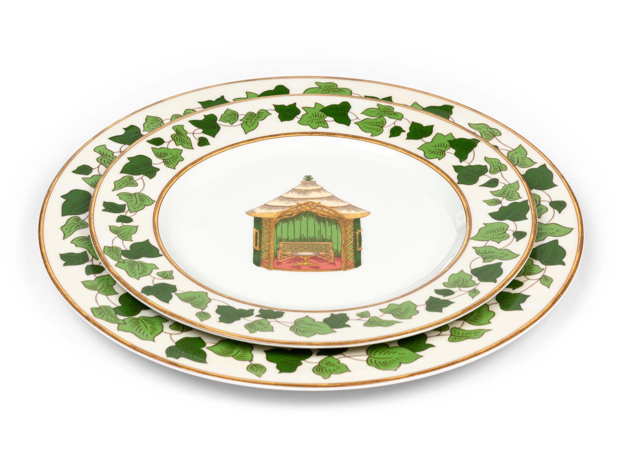 A Set of Pierre Frey for Limoges Les Gloriettes Porcelain Dinner and Salad Plates