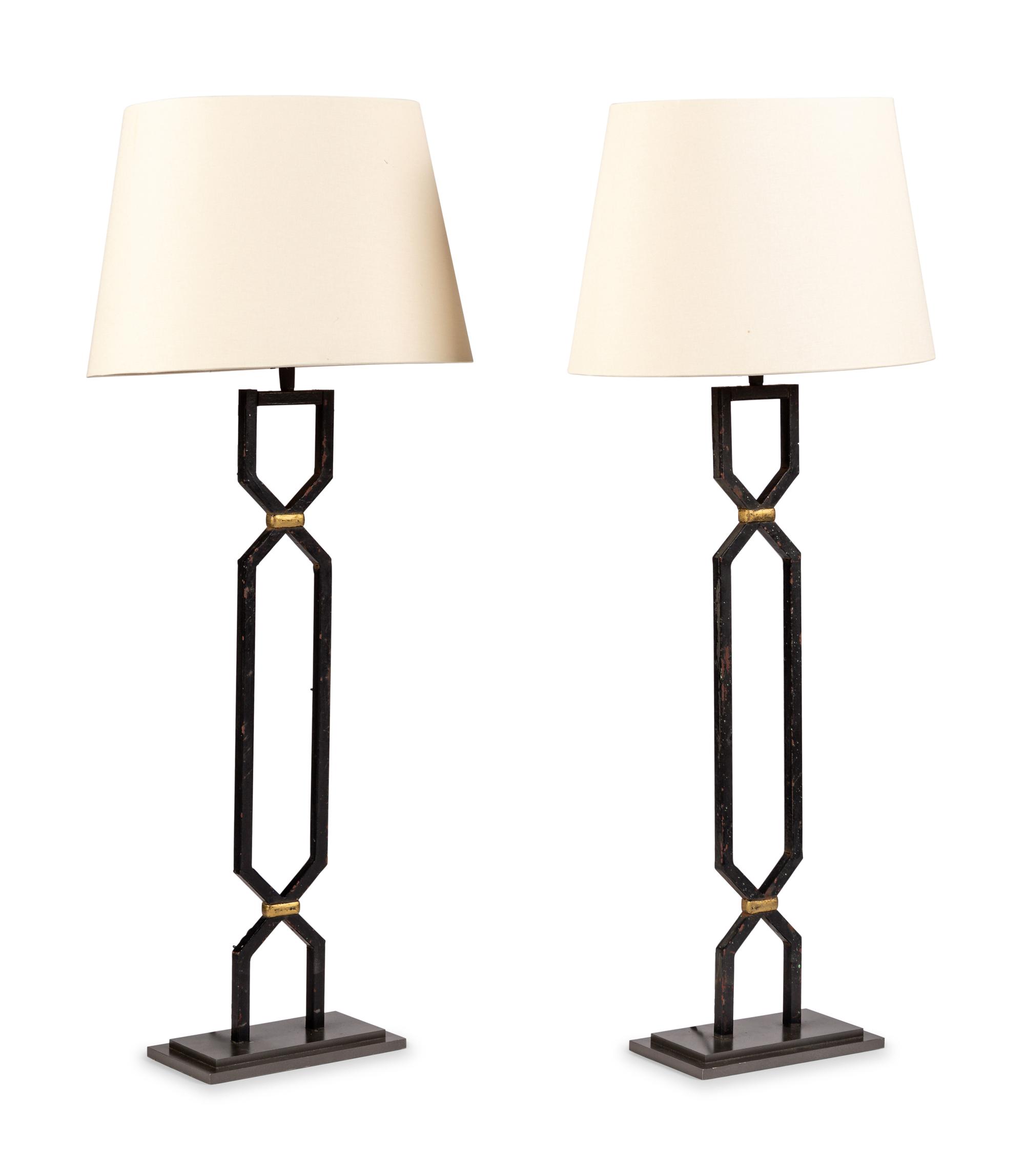 A Pair of Patinated Metal Table Lamps