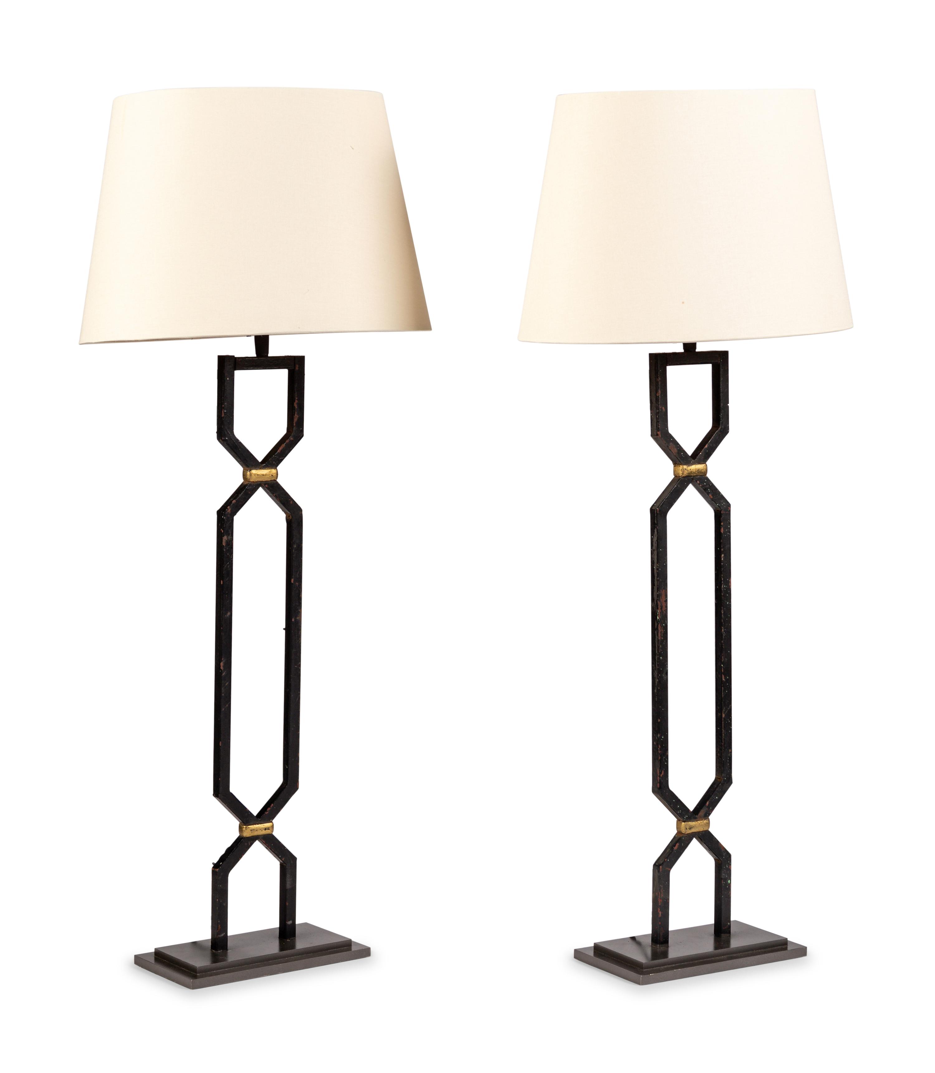 A Pair of Patinated Metal Table Lamps