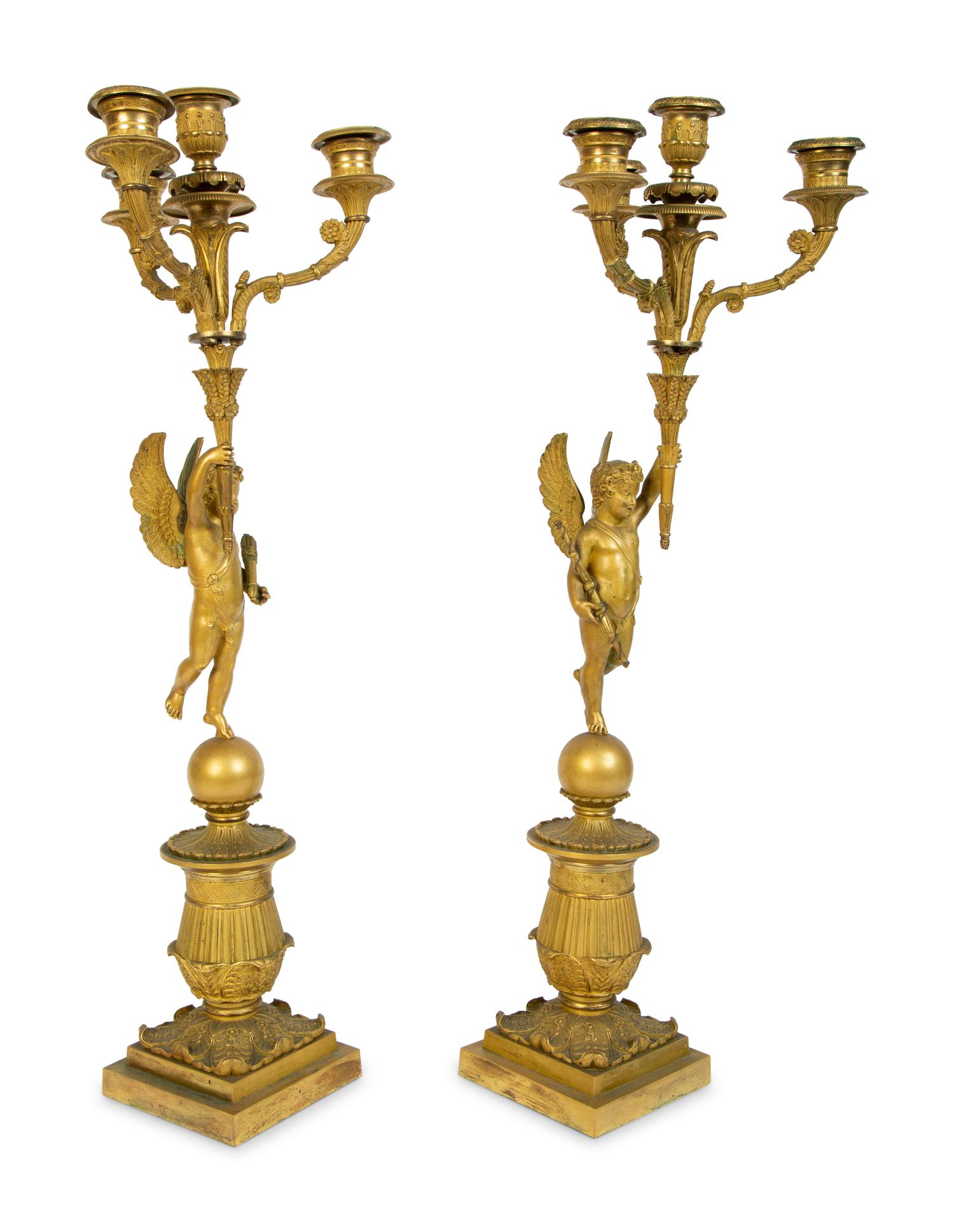 A Pair of Louis XVI Style Gilt Bronze Figural Candelabra — 19TH CENTURY
