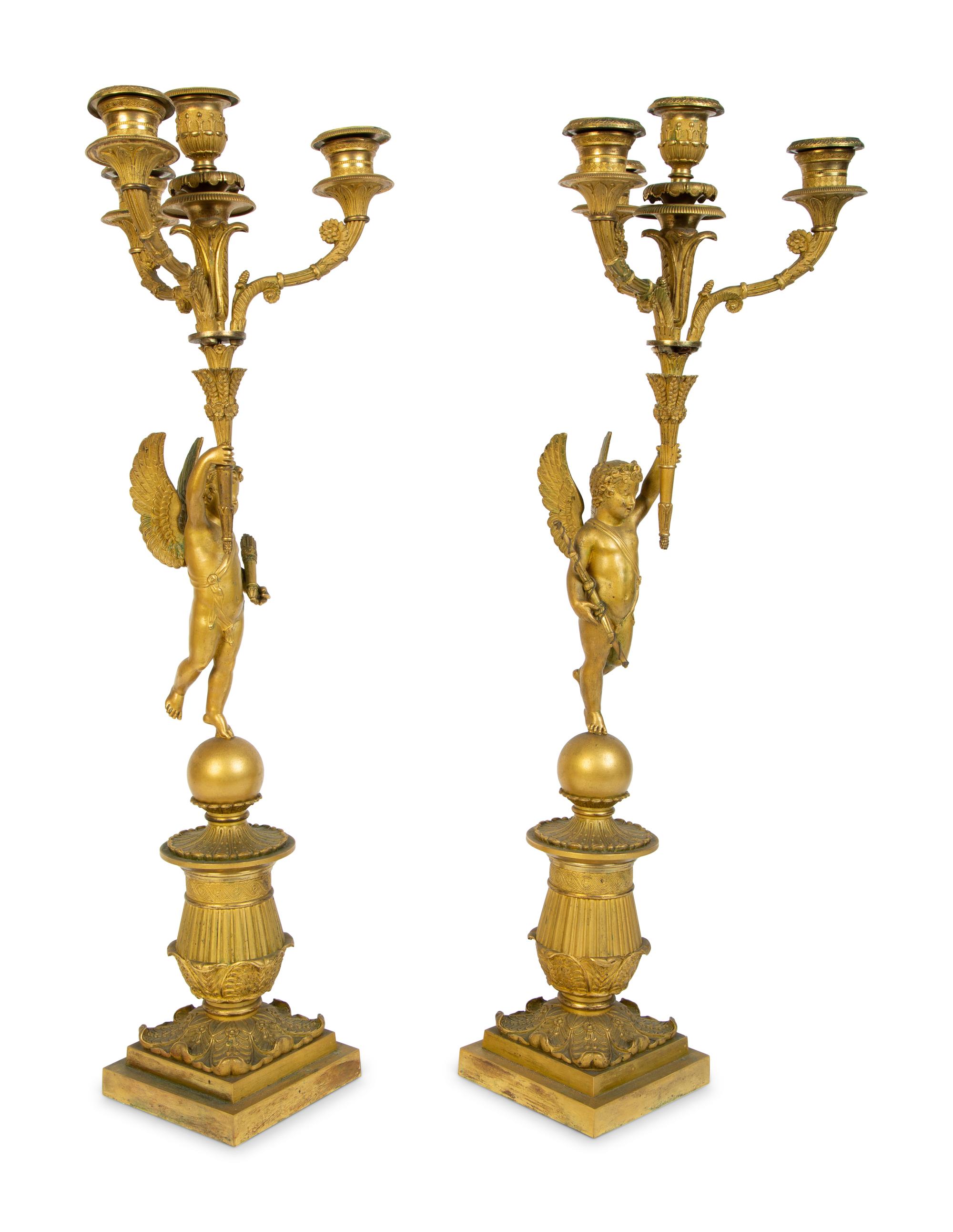 A Pair of Louis XVI Style Gilt Bronze Figural Candelabra — 19TH CENTURY