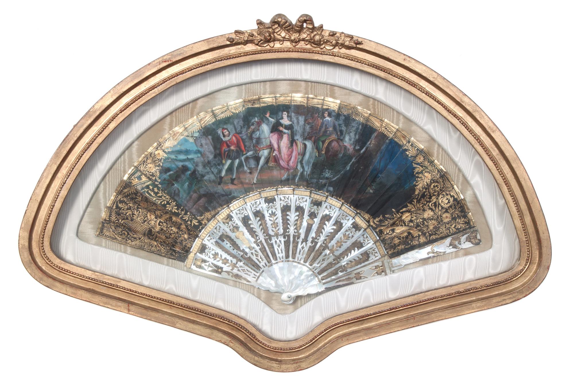A Group of Three French Painted Paper Fans Width of first 19 inches. — 20TH CENTURY