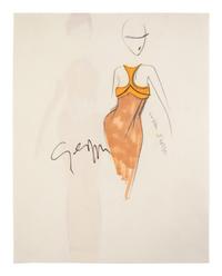 A Fashion Sketch by Geoffrey Beene & A Photo of Geoffrey Beene by Steven Caras