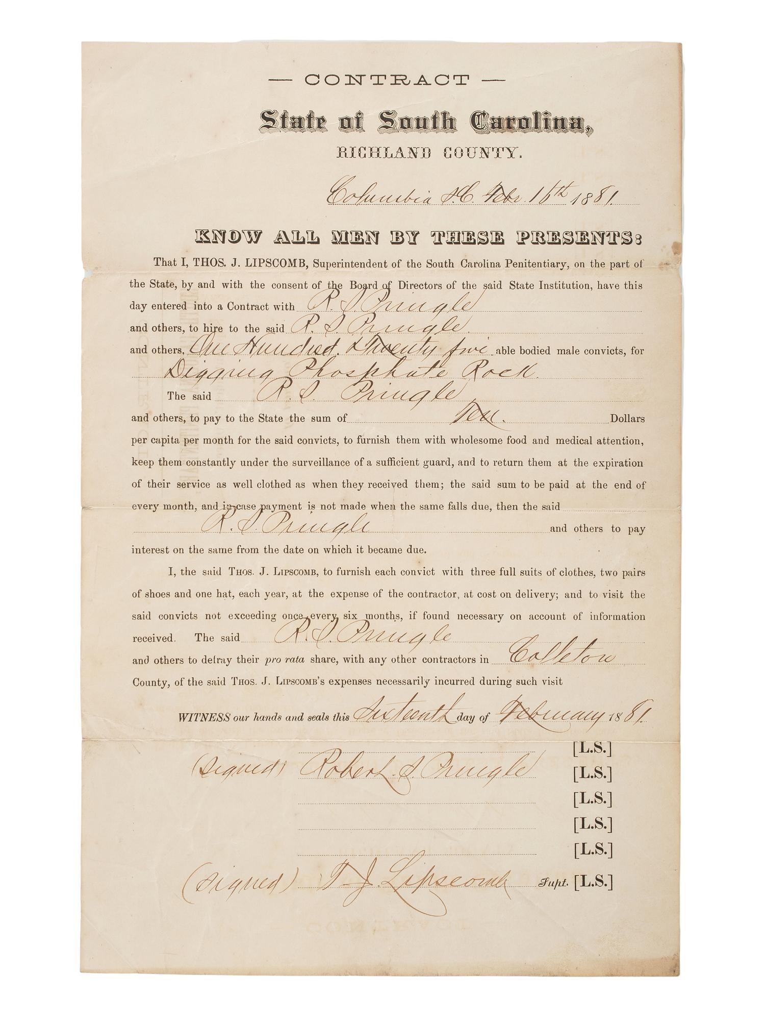 [RECONSTRUCTION - LABOR]. A group of documents and pamphlets related to Freedmen, especially labor issues including prison contract labor, comprising: