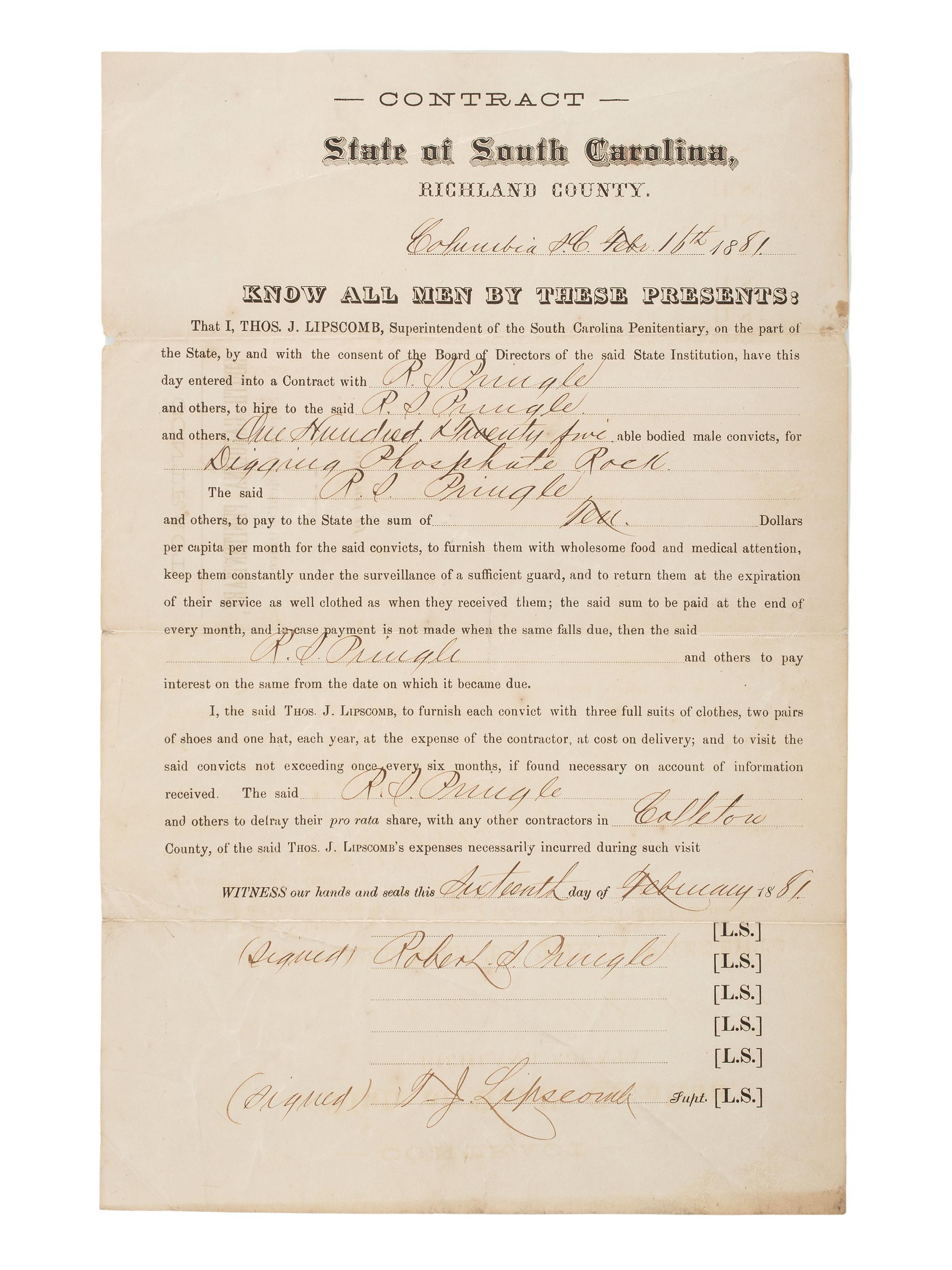 [RECONSTRUCTION - LABOR]. A group of documents and pamphlets related to Freedmen, especially labor issues including prison contract labor, comprising: