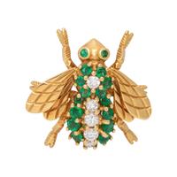 YELLOW GOLD, EMERALD AND DIAMOND BEE BROOCH