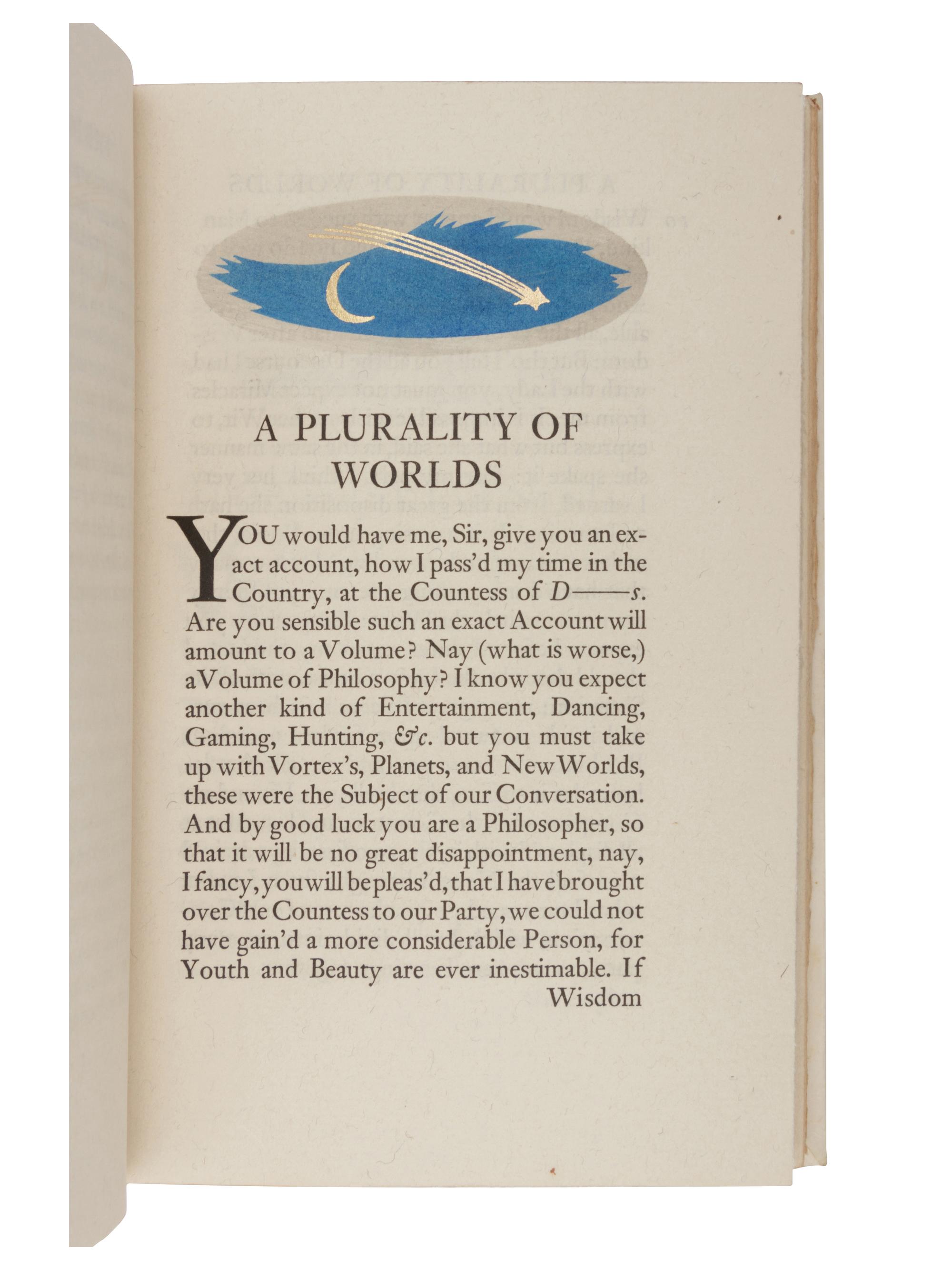 [NONESUCH PRESS]. FONTENELLE, Bernard le Bovier de (1657-1757). A Plurality of Worlds . London: The Nonesuch Press, 1929.