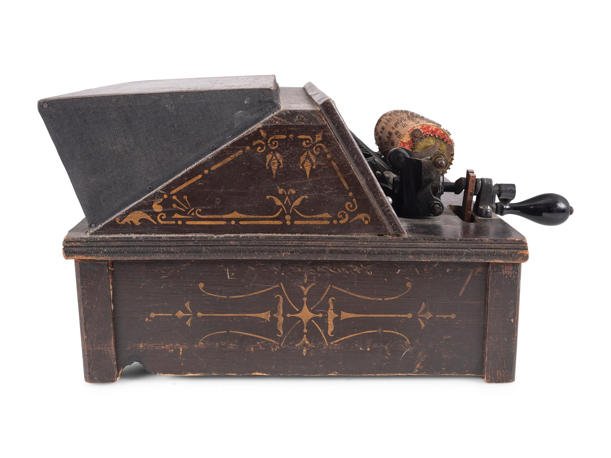 A Tabletop Gem Stenciled Wood Roller Organ