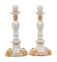 A Pair of Meissen Porcelain Candlesticks