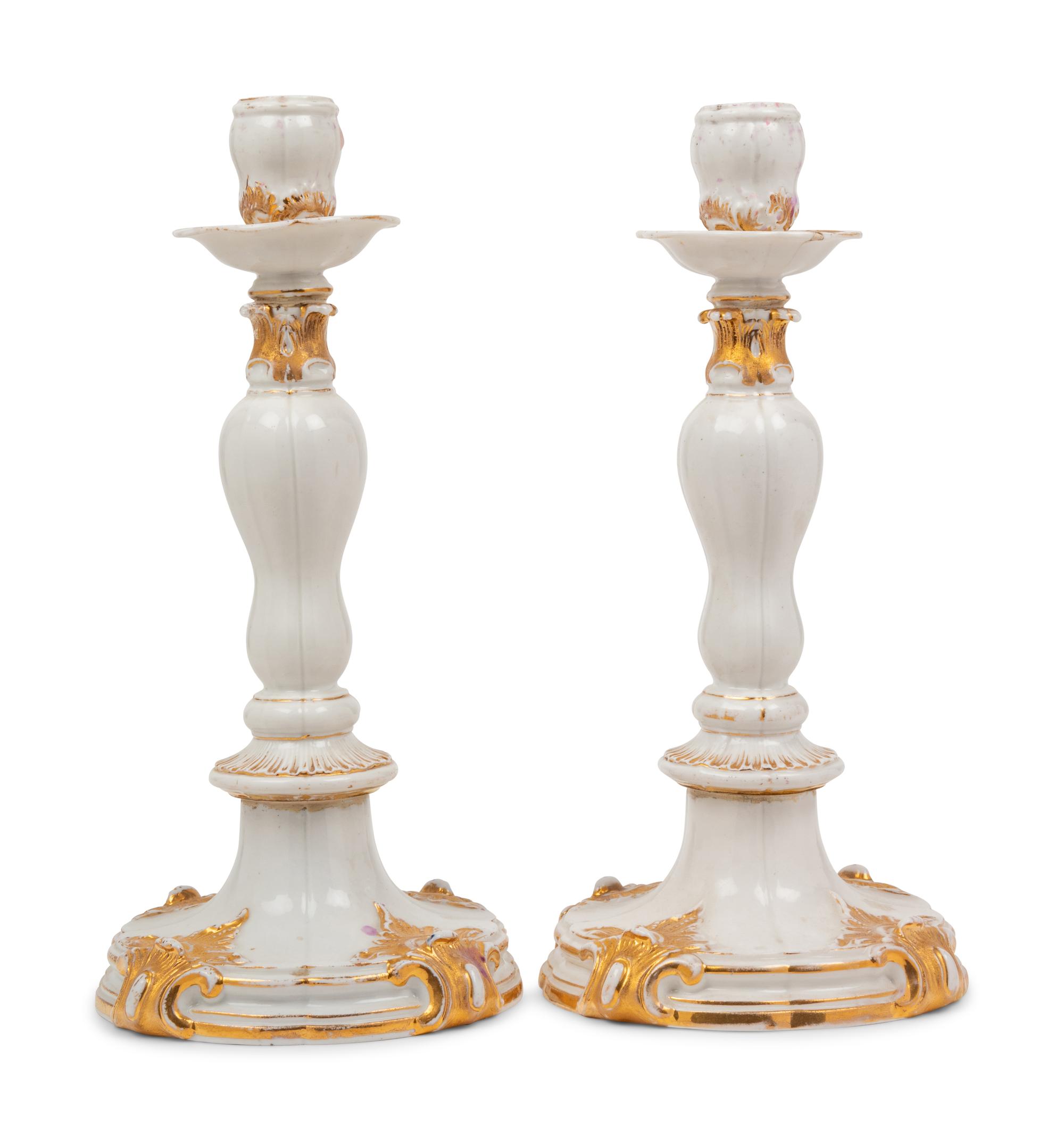 A Pair of Meissen Porcelain Candlesticks