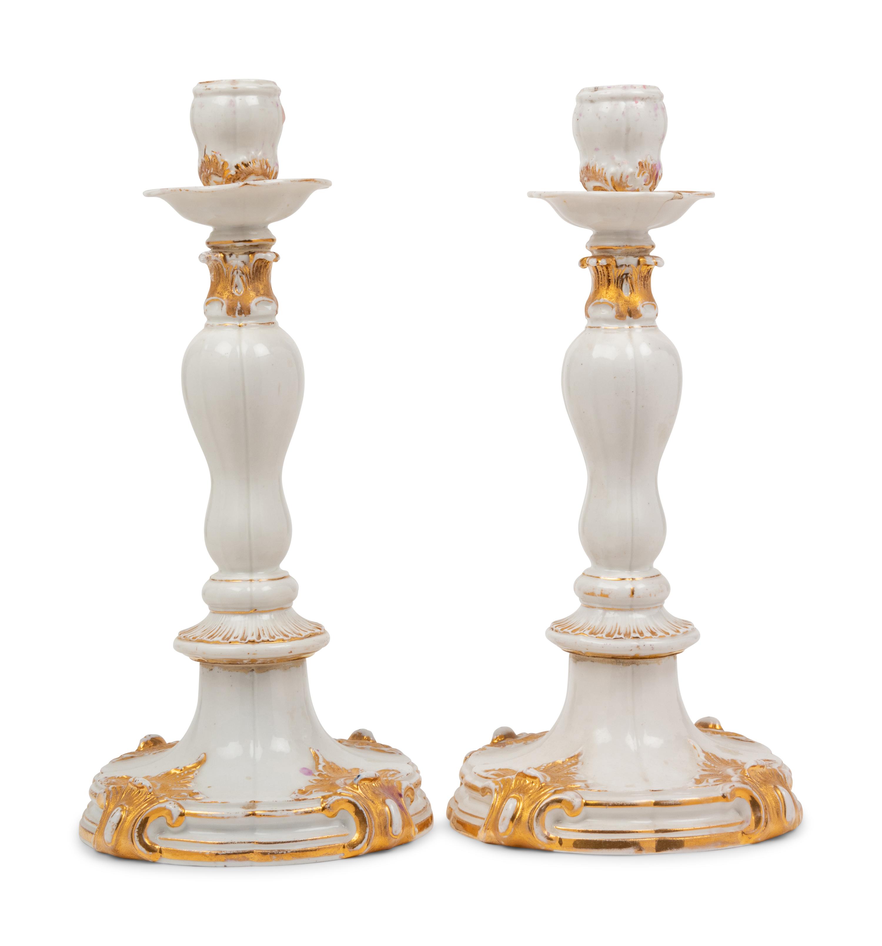 A Pair of Meissen Porcelain Candlesticks