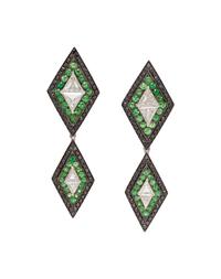 DIAMOND, TSAVORITE GARNET AND BLACK DIAMOND EARRINGS