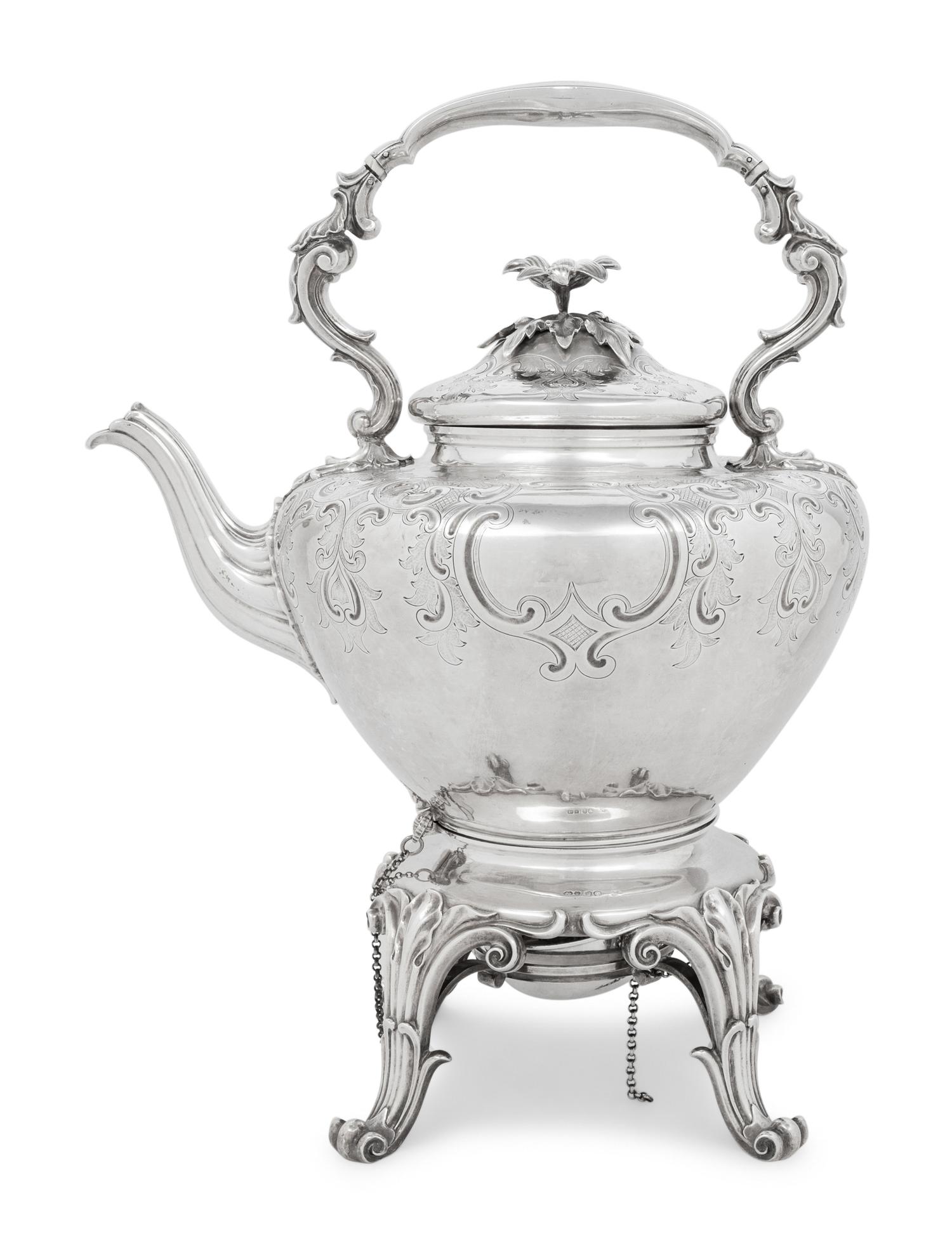 A Victorian Silver Hot Water Kettle on Stand