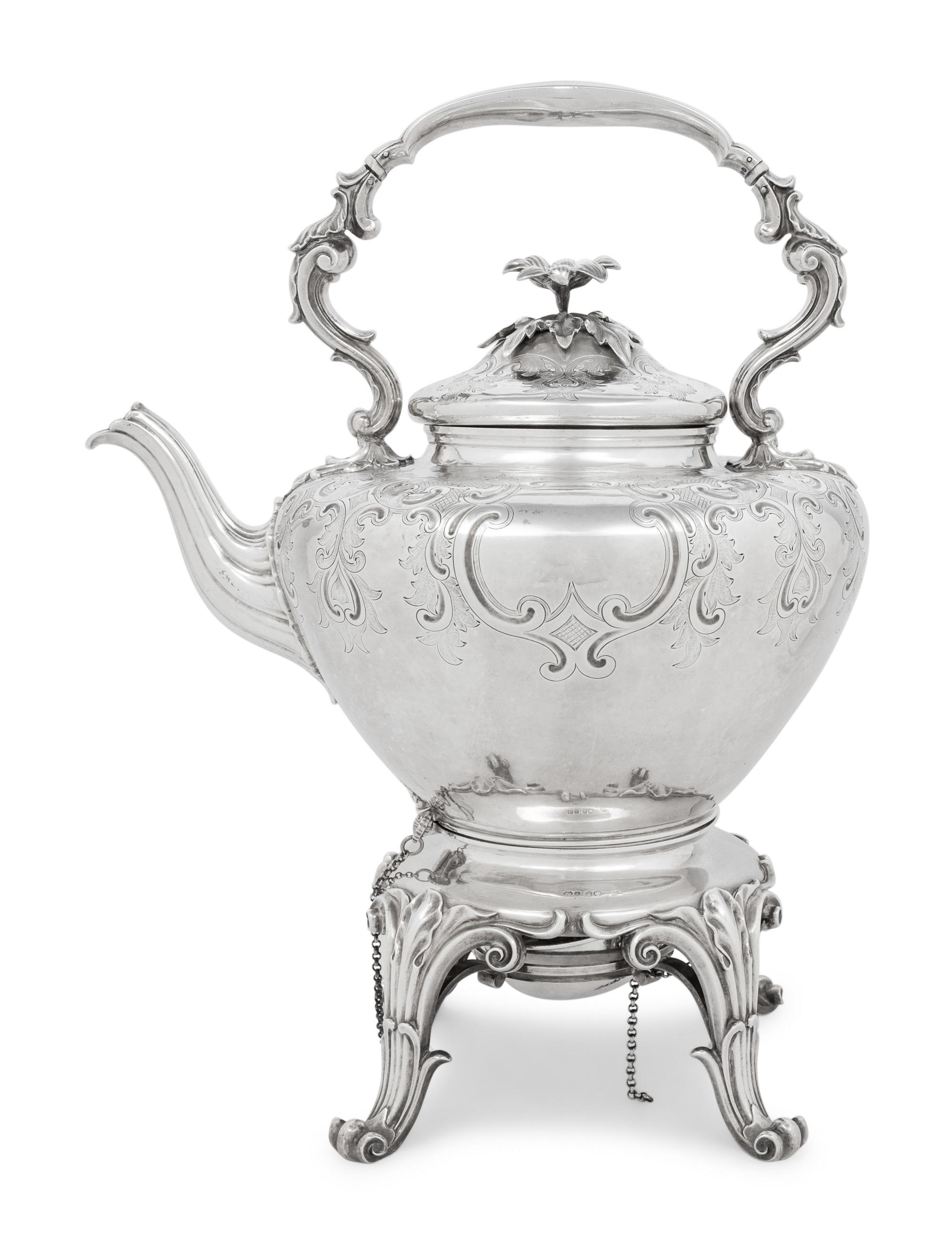A Victorian Silver Hot Water Kettle on Stand