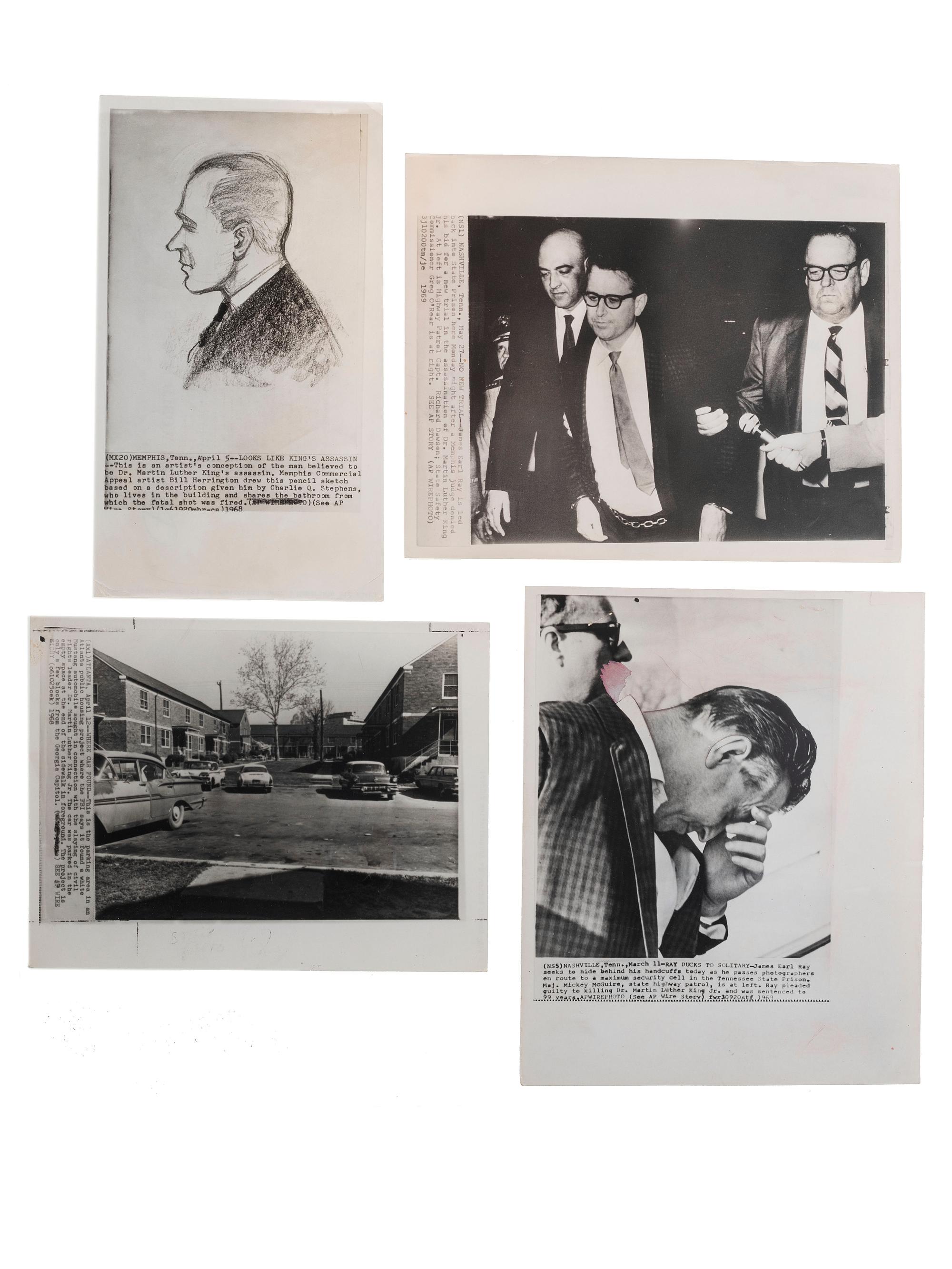 [KING, Martin Luther, Jr. (1929-1968)]. A group of 4 press photographs associated with the assassination of Martin Luther King, Jr., incl. views of his assassin James Earl Ray.