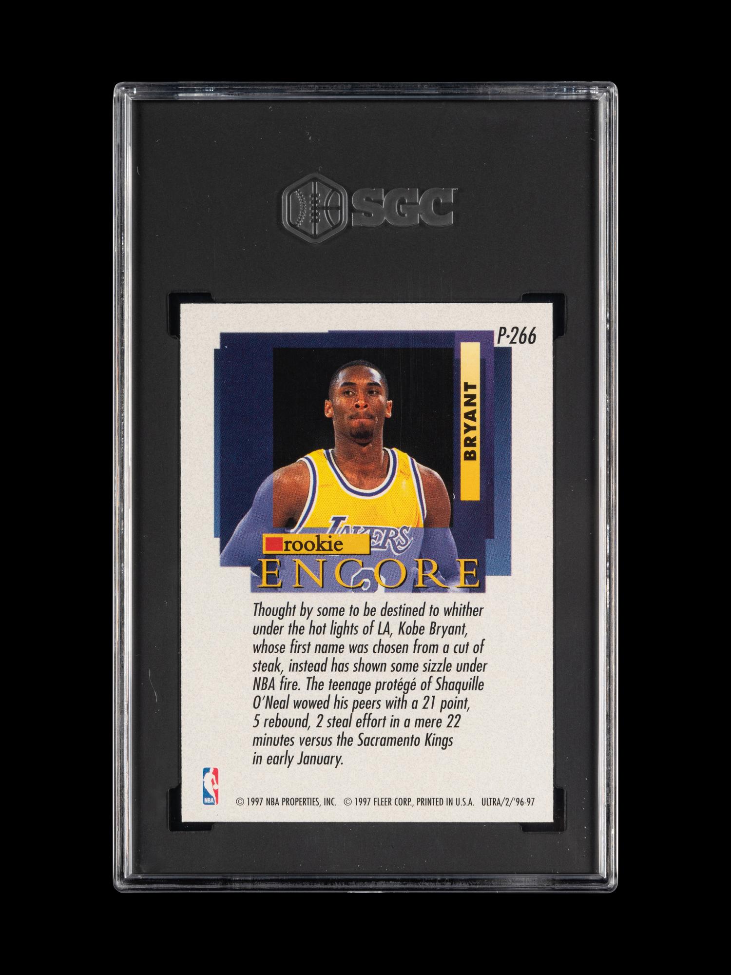 A 1996-97 Fleer Ultra Platinum Medallion Kobe Bryant Rookie Basketball Card No. P266 (SGC 8.5 NM-MT+)