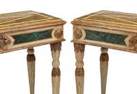 A Pair of Italian Faux Marble Painted Console Tables