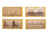 [EARLY PHOTOGRAPHY]. A group of 4 stereoviews of Howard University's first building and Oliver Otis Howard's home. Ca 1870s.