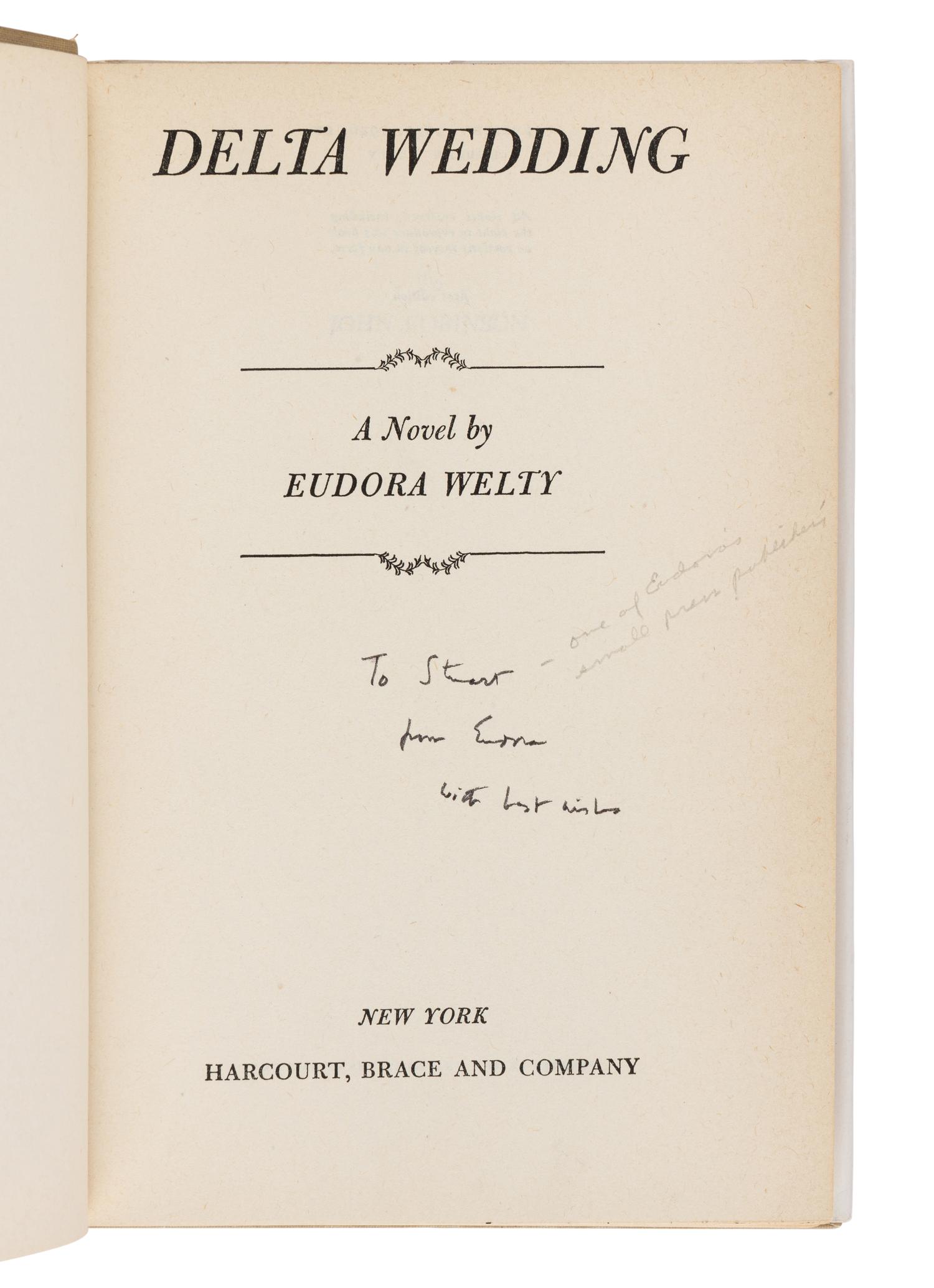 WELTY, Eudora (1909-2001). Delta Wedding . New York: Harcourt, Brace and Company, 1946.