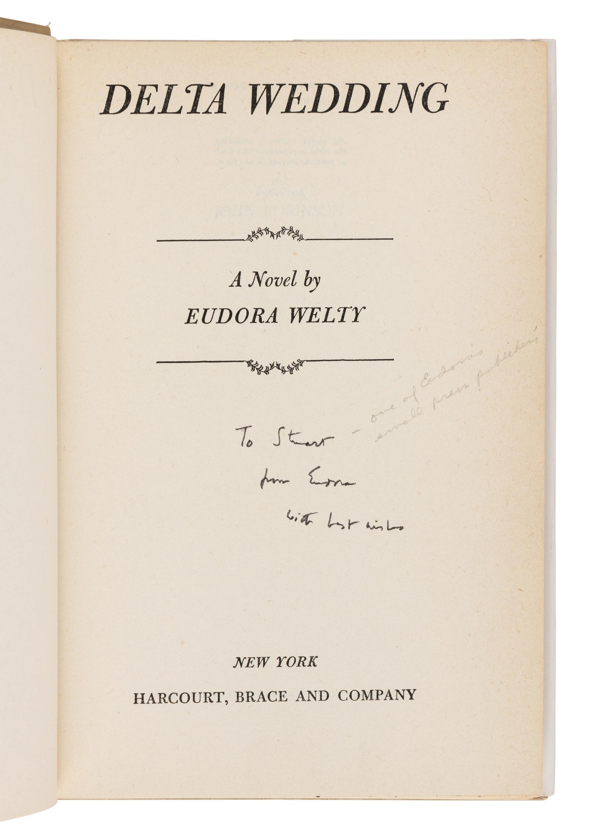 WELTY, Eudora (1909-2001). Delta Wedding . New York: Harcourt, Brace and Company, 1946.