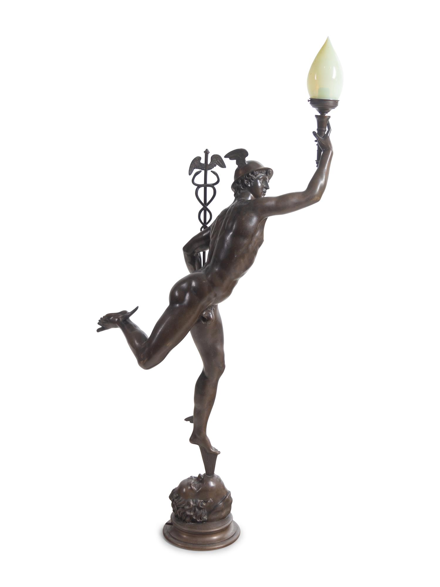 A Continental Bronze Newel Post Lamp