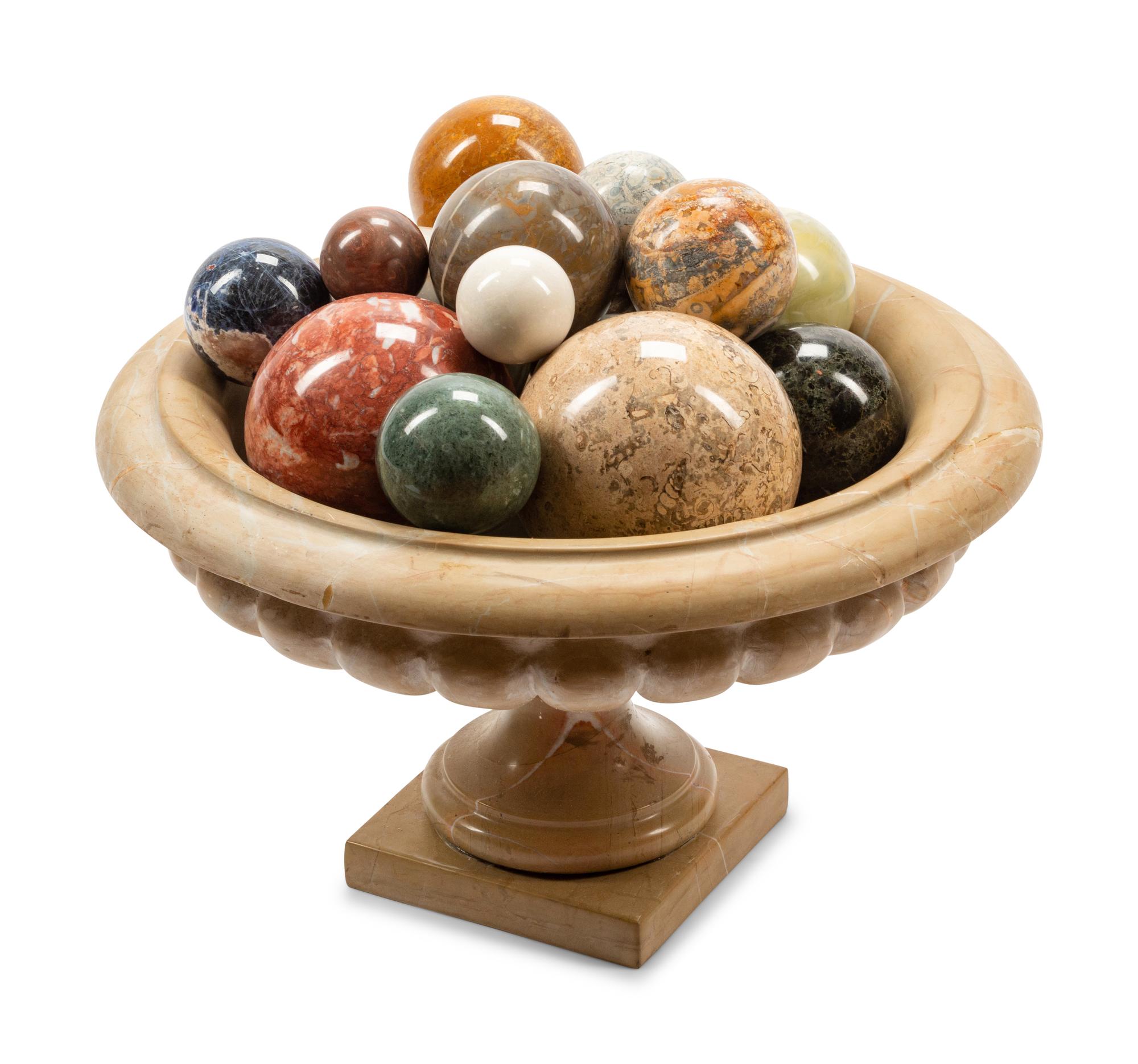 An Italian Marble Tazza with Fifteen Marble Spherical Ornaments
