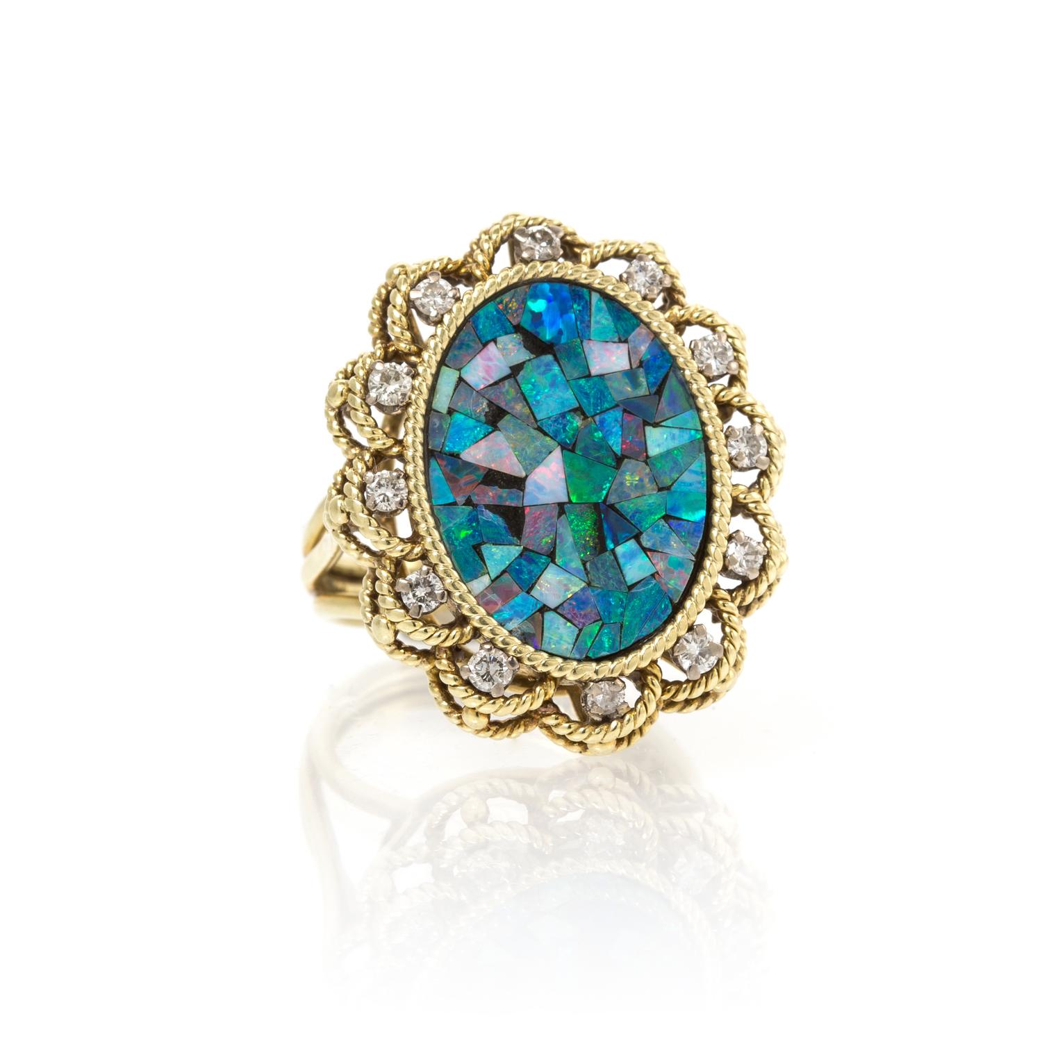 A Collection of Yellow Gold, Opal and Diamond Jewelry, 14.30 dwts.