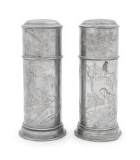 A Pair of Chinese Pewter Tea Caddies with Loose Leaf Tea
