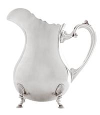 An American Silver Water Pitcher, Fisher Silversmiths Inc., Jersey City, NJ, of handled, footed form.