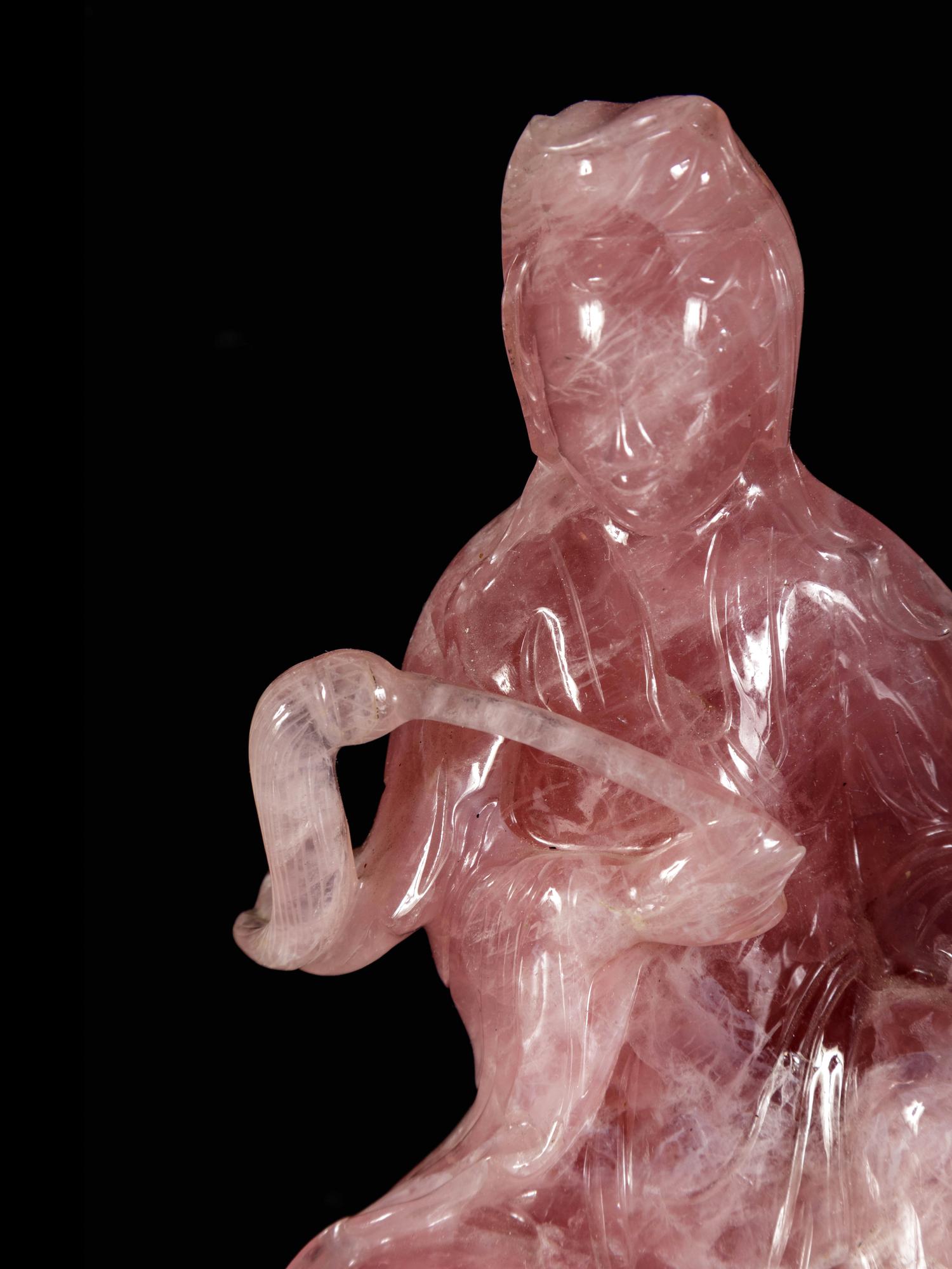 A Chinese Rose Quartz Figure of Guanyin