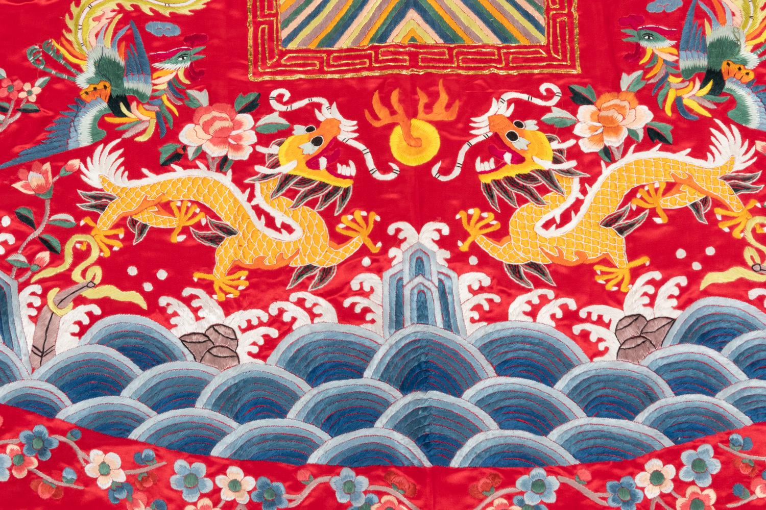 Two Chinese Embroidered Silk Articles