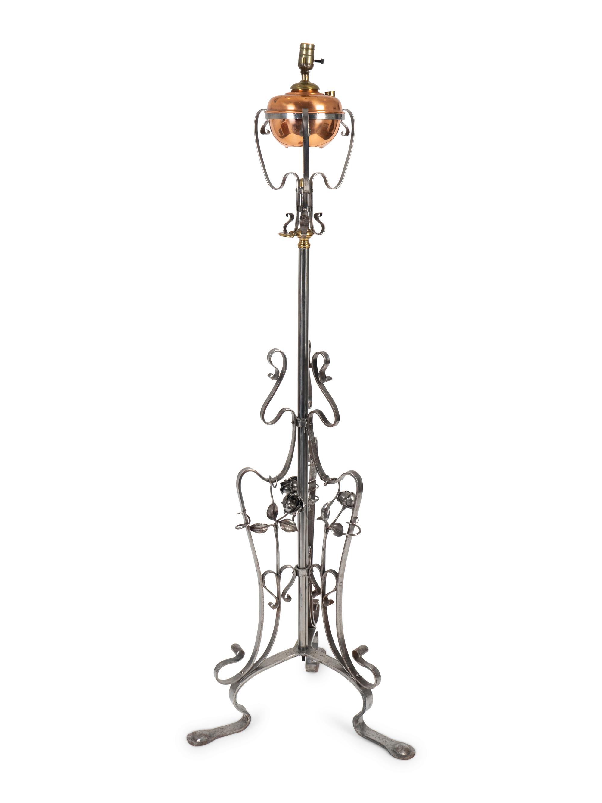A French Art Nouveau Style Cast Iron Floor Lamp