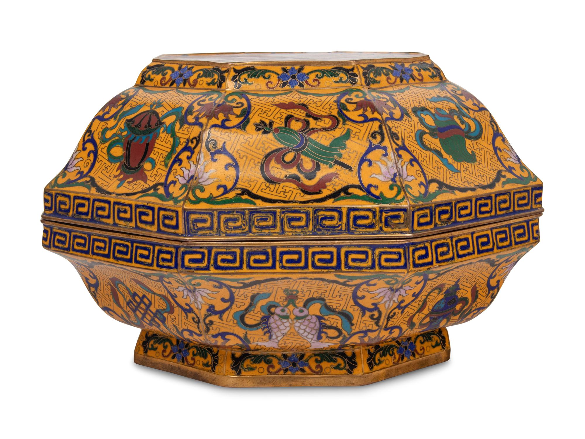 A Large Chinese Cloisonné Octagonal Box