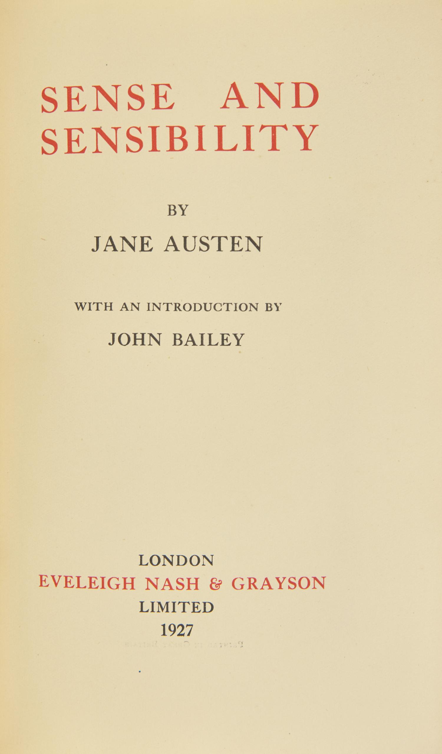 AUSTEN, Jane (1775-1817). The Works of Jane Austen. London: Eveleigh Nash & Grayson Limited, 1927.