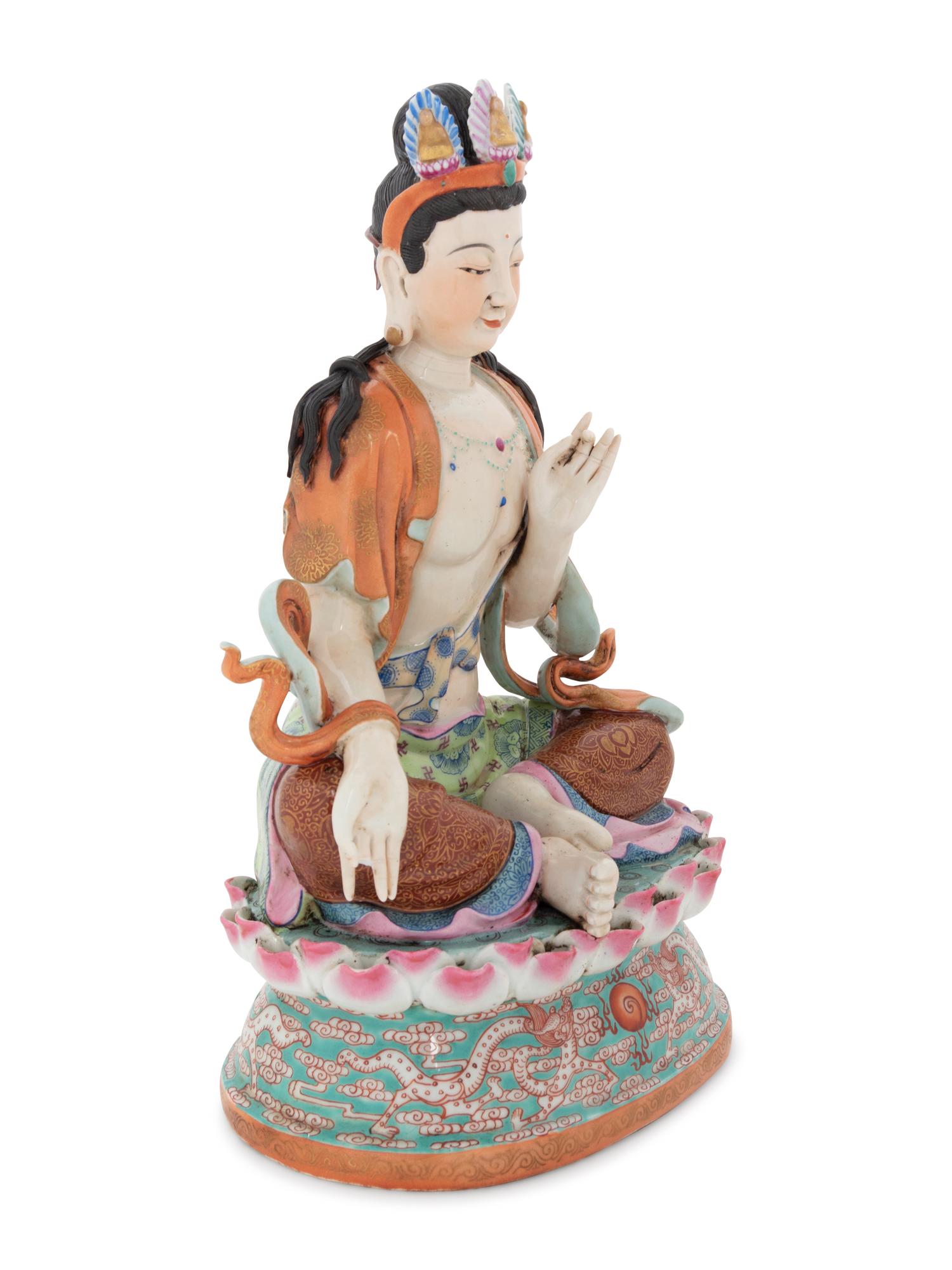A Chinese Famille Rose Porcelain Figure of Guanyin