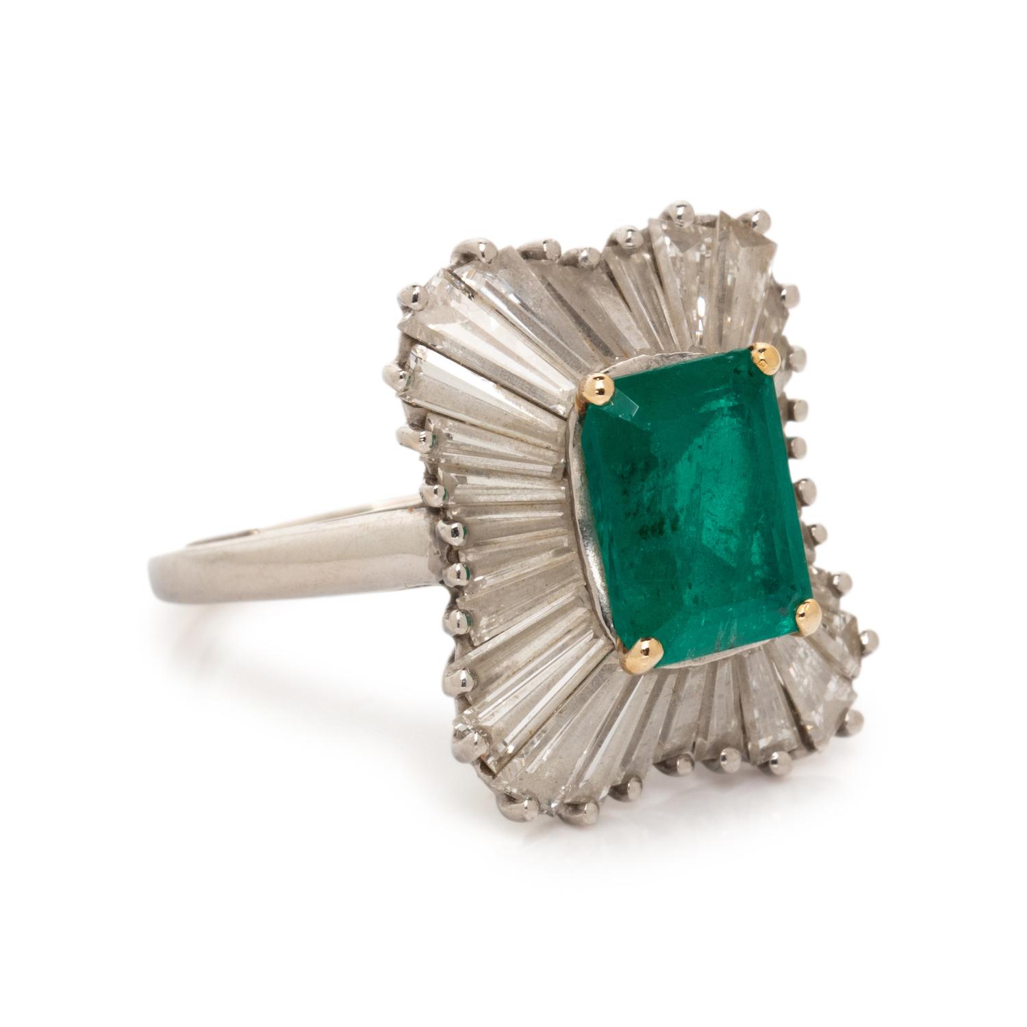 PLATINUM, EMERALD, AND DIAMOND BALLERINA RING