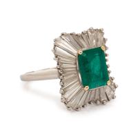 PLATINUM, EMERALD, AND DIAMOND BALLERINA RING