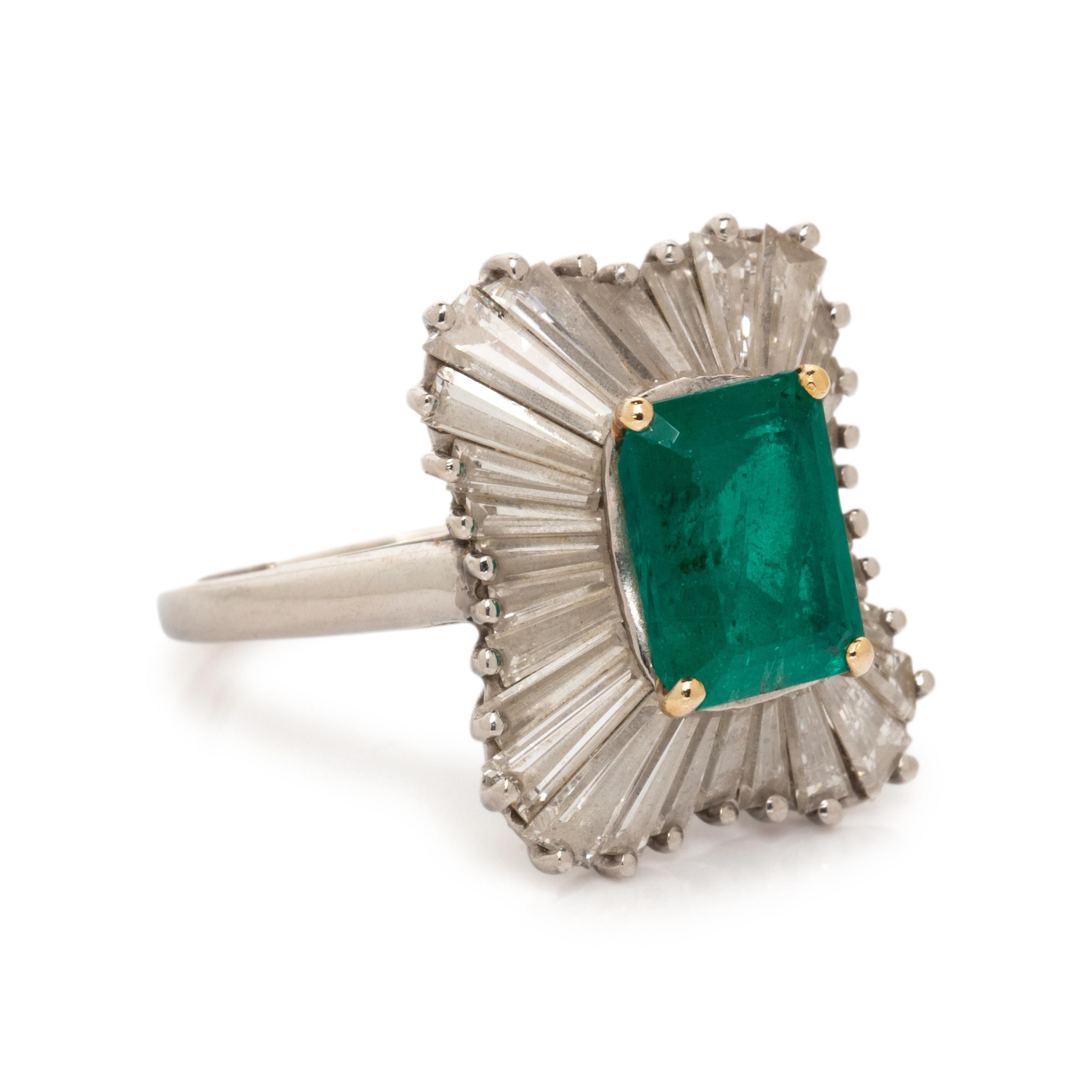 PLATINUM, EMERALD, AND DIAMOND BALLERINA RING