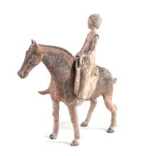 A Rare Chinese Painted Pottery Equestrian Figure Height 16 inches. — EARLY TANG DYNASTY (618-907)