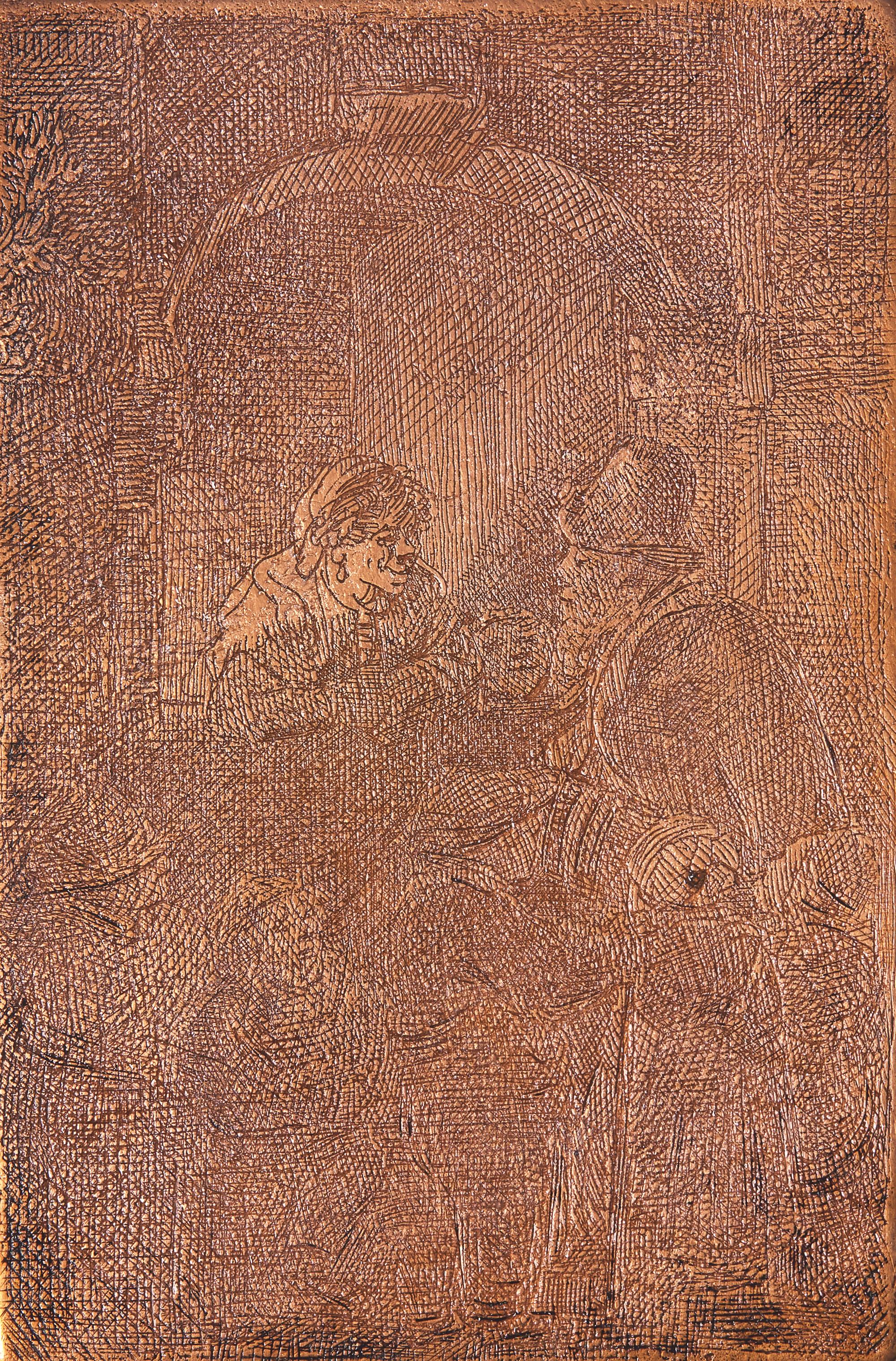 Rembrandt van Rijn (Dutch, 1606–1669) — Original Copper Plate for Woman at a Door Hatch Talking to a Man and Children ['The Schoolmaster'], 1641