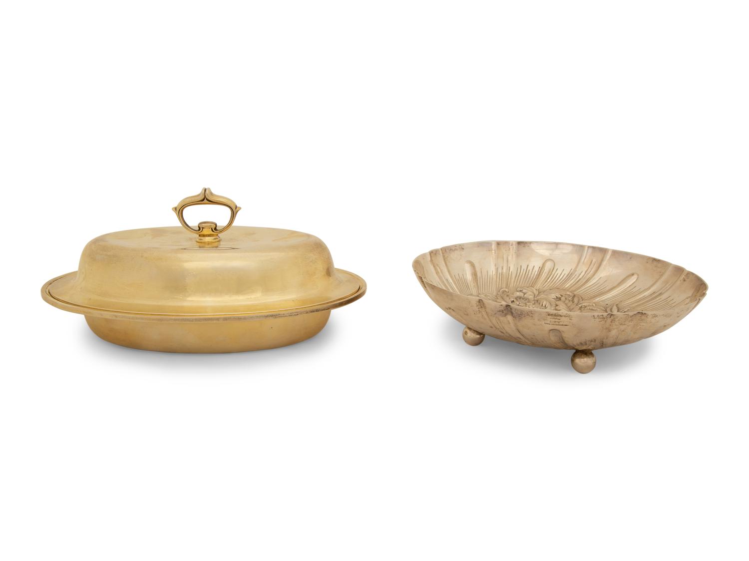 An American Silver-Gilt Entrée Dish and Cover and a Repoussé Bowl