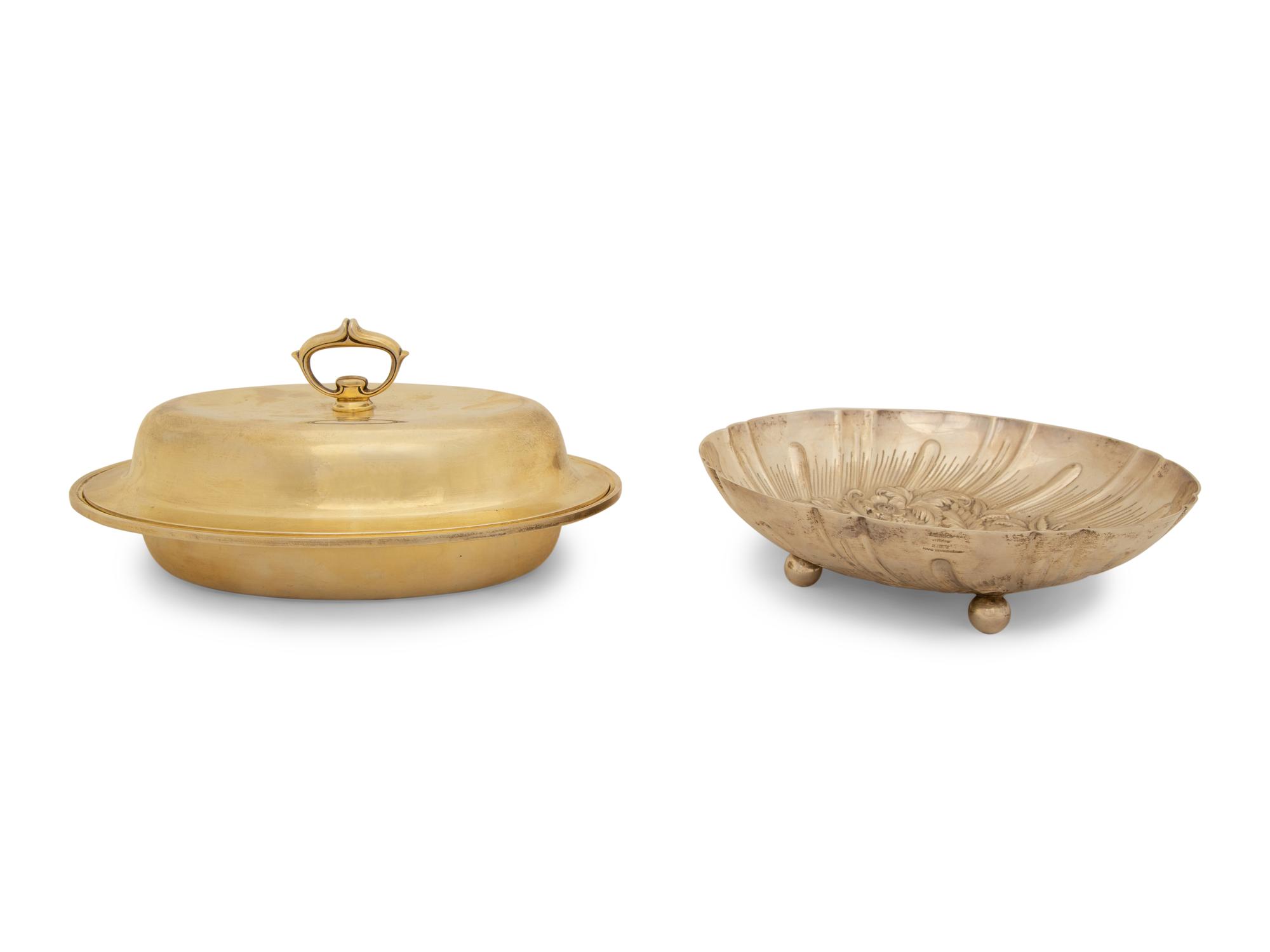 An American Silver-Gilt Entrée Dish and Cover and a Repoussé Bowl