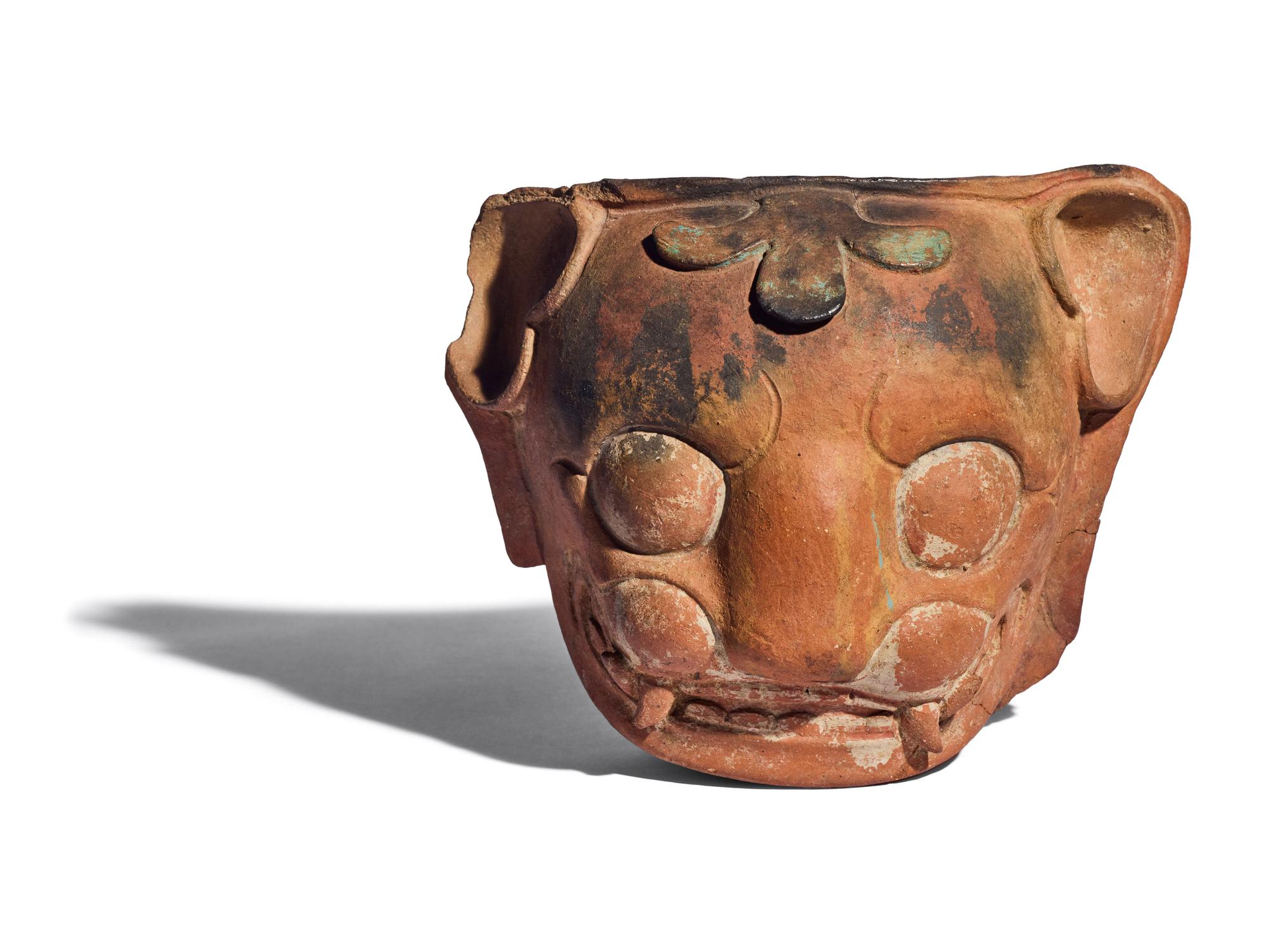 A Maya Red-Ware Incensario Fragment with the Head of a Jaguar