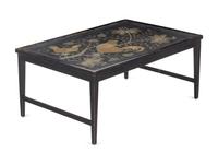 A Chinoiserie Decorated Vitrine Table Inset with an Embroidered Beadwork Picture