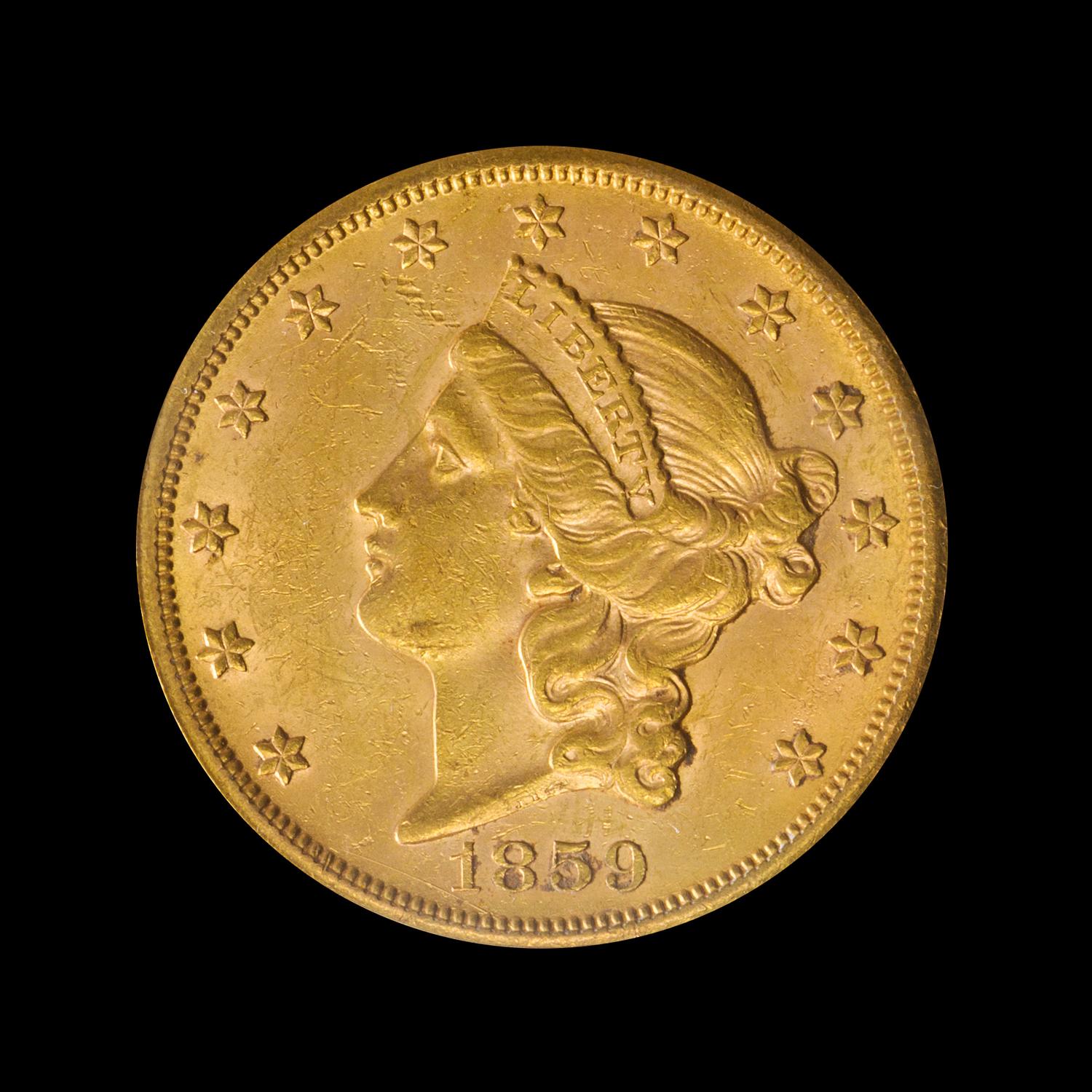 A United States 1859-S Liberty Head $20 Gold Coin