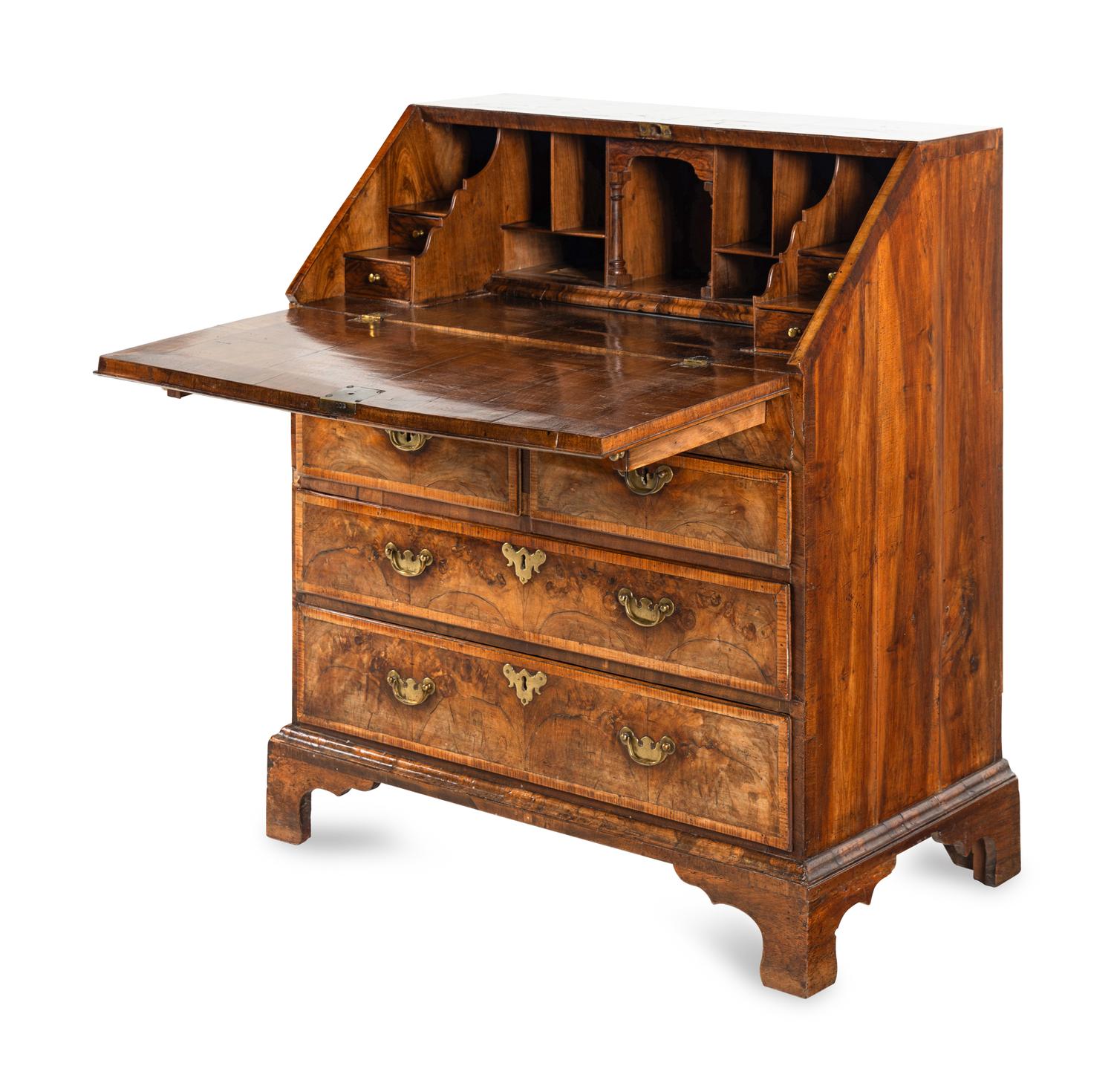 A George II Burl Walnut Slant-Front Bureau