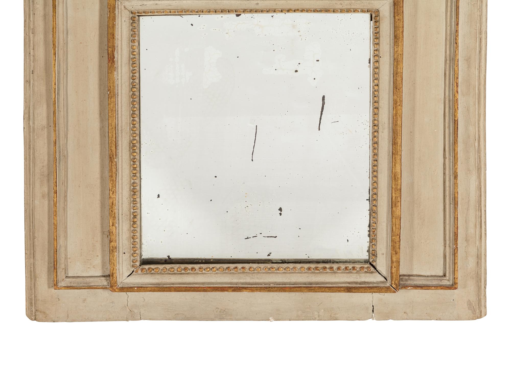 A Louis XVI Style Gray Painted and Parcel Gilt Mirror
