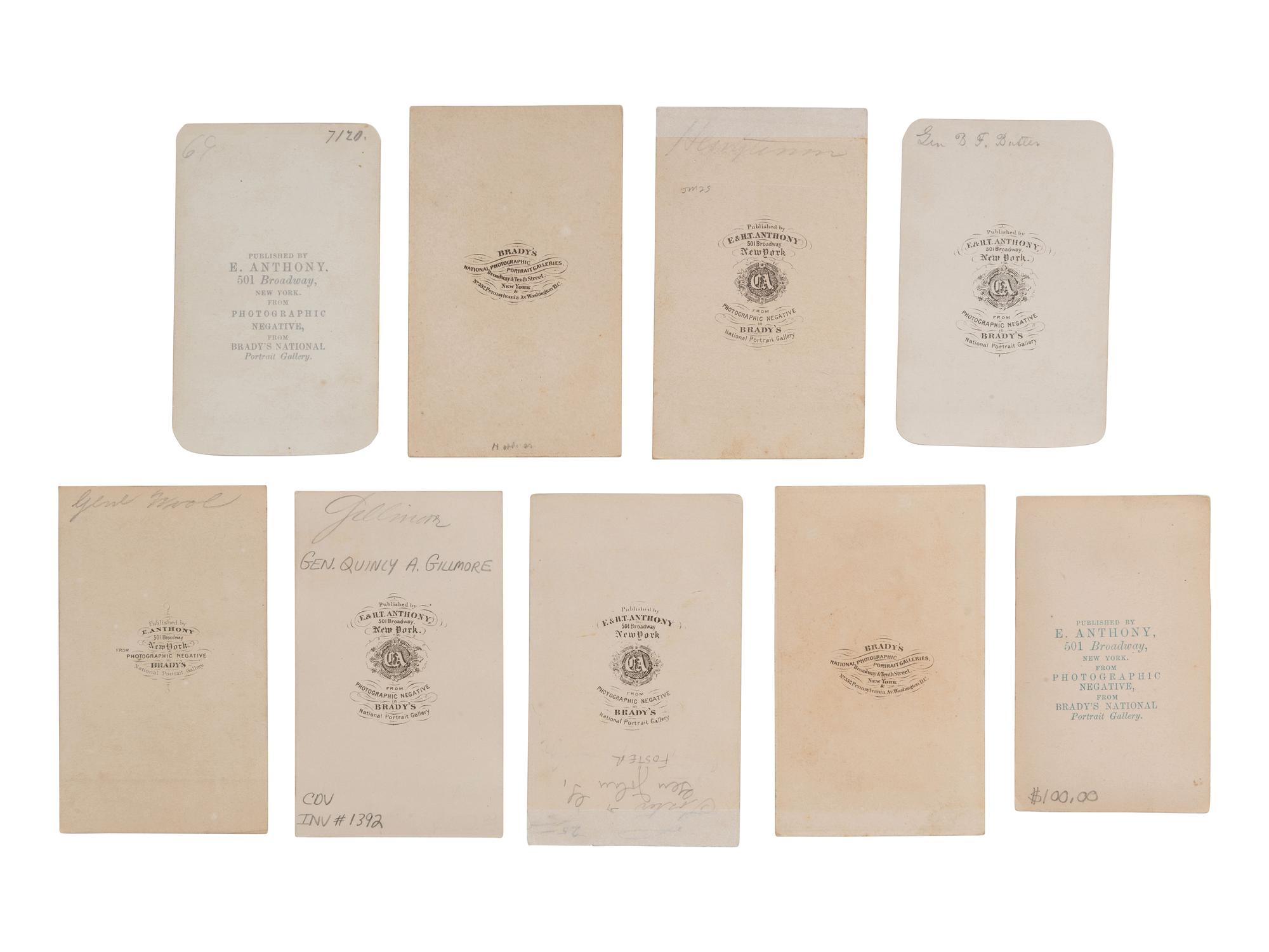 [CIVIL WAR]. 9 CDVs of Union generals by Brady, incl. GILLMORE, BUTLER, and SCOTT.