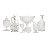 A Group of Seven Pressed Flint Glass Tablewares in the "Bellflower" Pattern